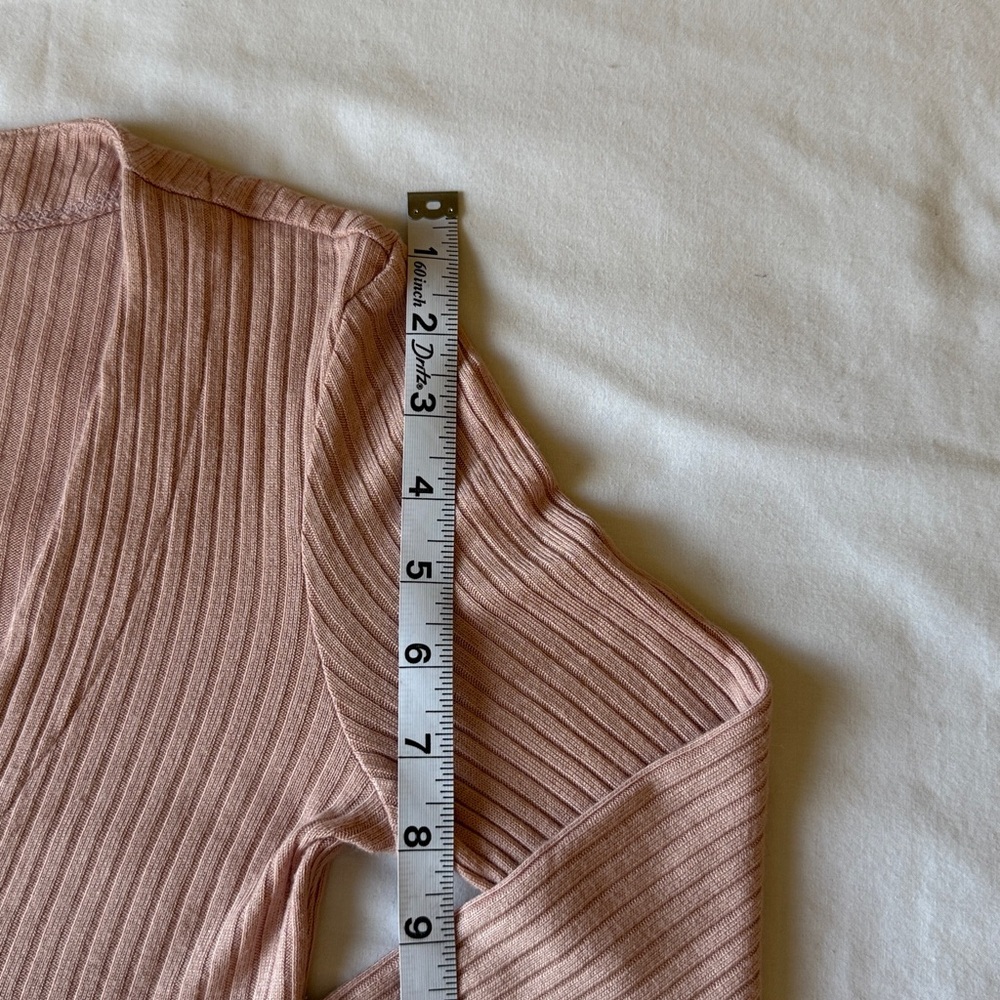 Reformation Pale Pink Ribbed Button-Front Long Sleeve Top - Picture 7 of 8